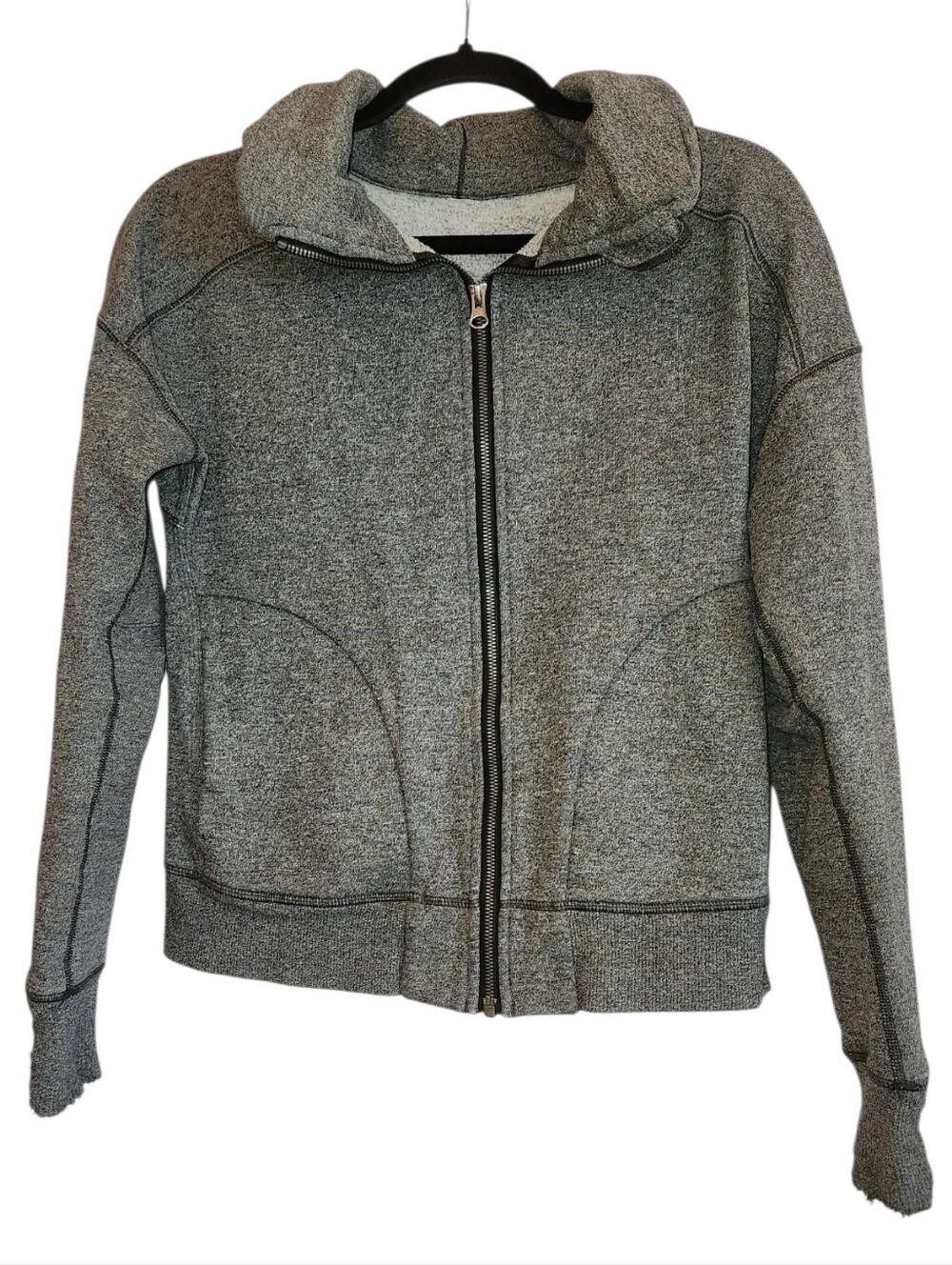 Lululemon Hug It Out Full Zip Fleec Jacket Heathered Speckled Black Size 6 Comfy